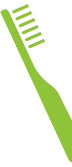 Green toothbrush with bristles, dental care icon for children's dentistry practice.