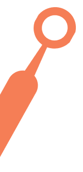 Orange magnifying glass icon used for search functionality on dental website.