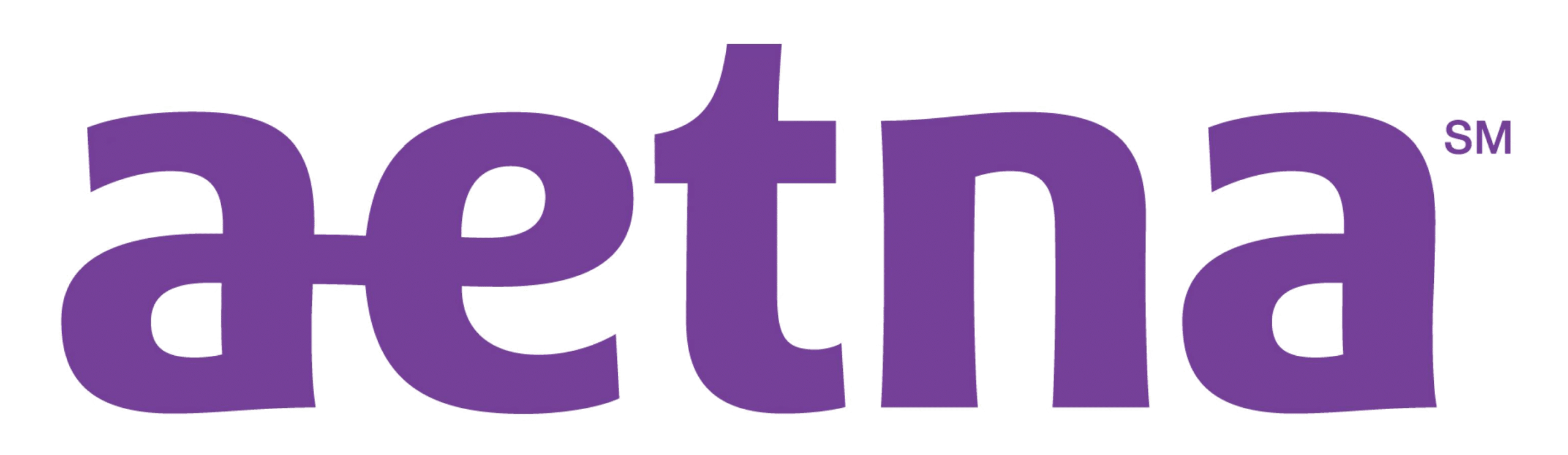 Aetna insurance company logo in purple text on white background.
